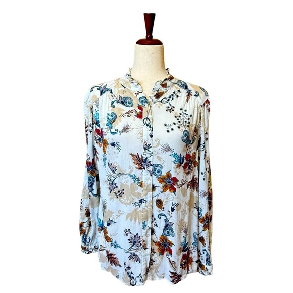 St John's Bay Multi Colored Floral Long Sleeve Button Down Blouse Size S #1401 - Picture 1 of 7